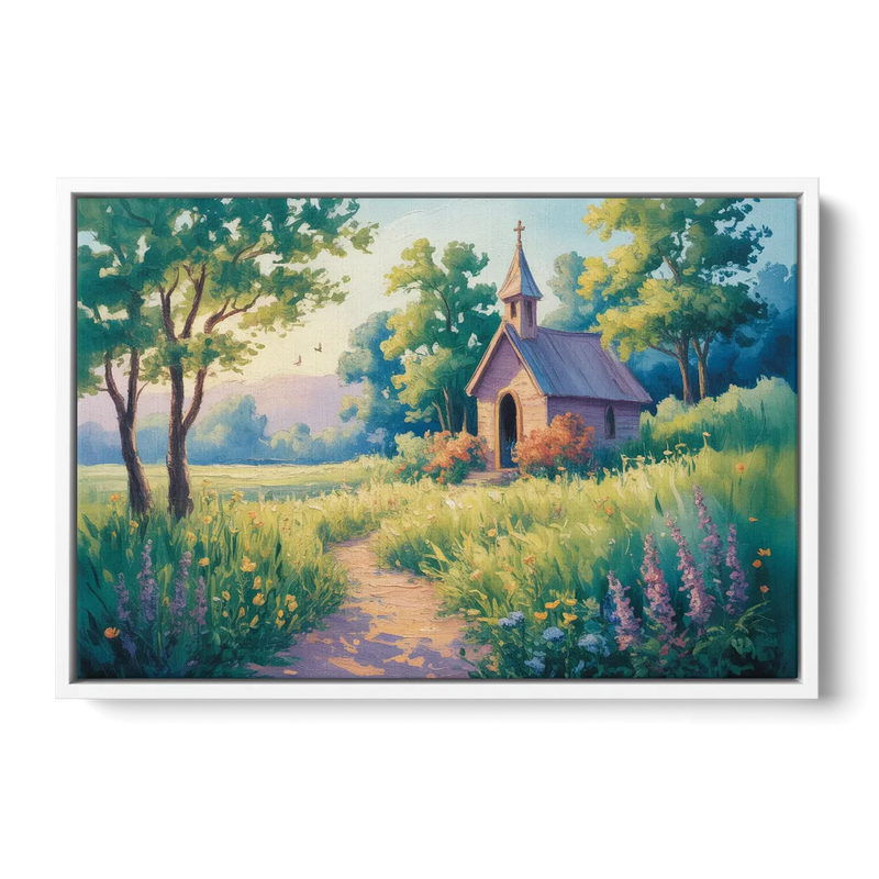Chapel Serenity Aesthetic Christian Front - White Canvas Wall Art