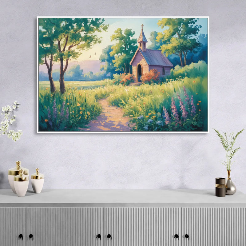 Chapel Serenity Aesthetic Christian Sitting Room - White Canvas Wall Art