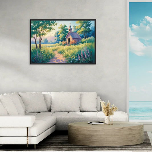 Chapel Serenity Aesthetic Christian - Living Room Black Frame Canvas