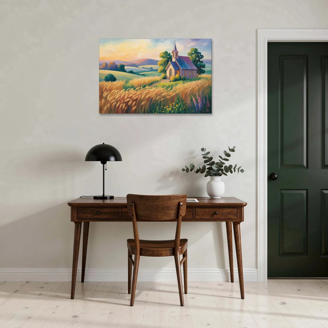 Chapel at Dusk Aesthetic Christian - Canvas Wall Art - Office - 36x24