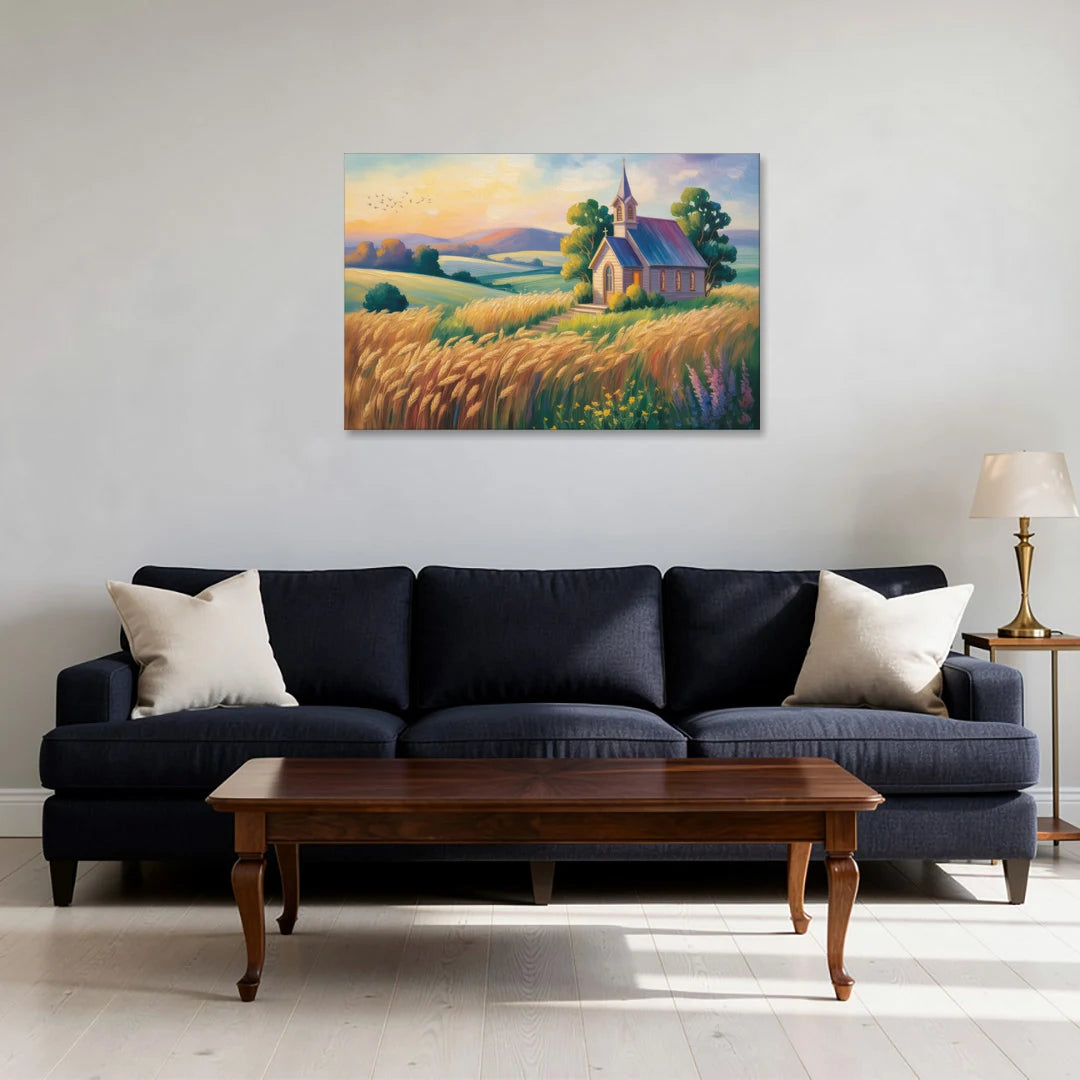 Chapel at Dusk Aesthetic Christian - Canvas Wall Art - Sofa - 36x24