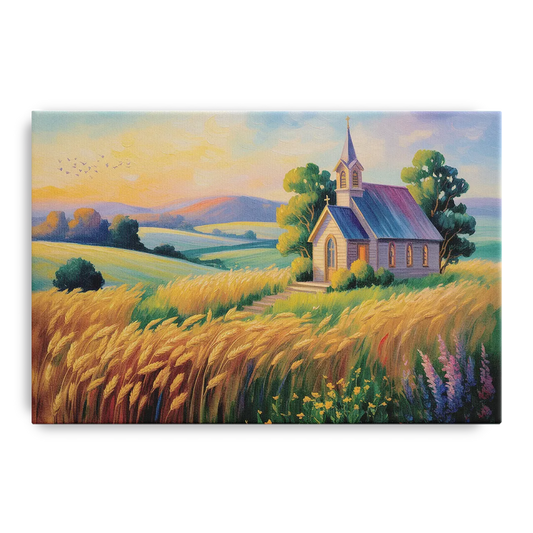 Chapel at Dusk Aesthetic Christian - Canvas Wall Art