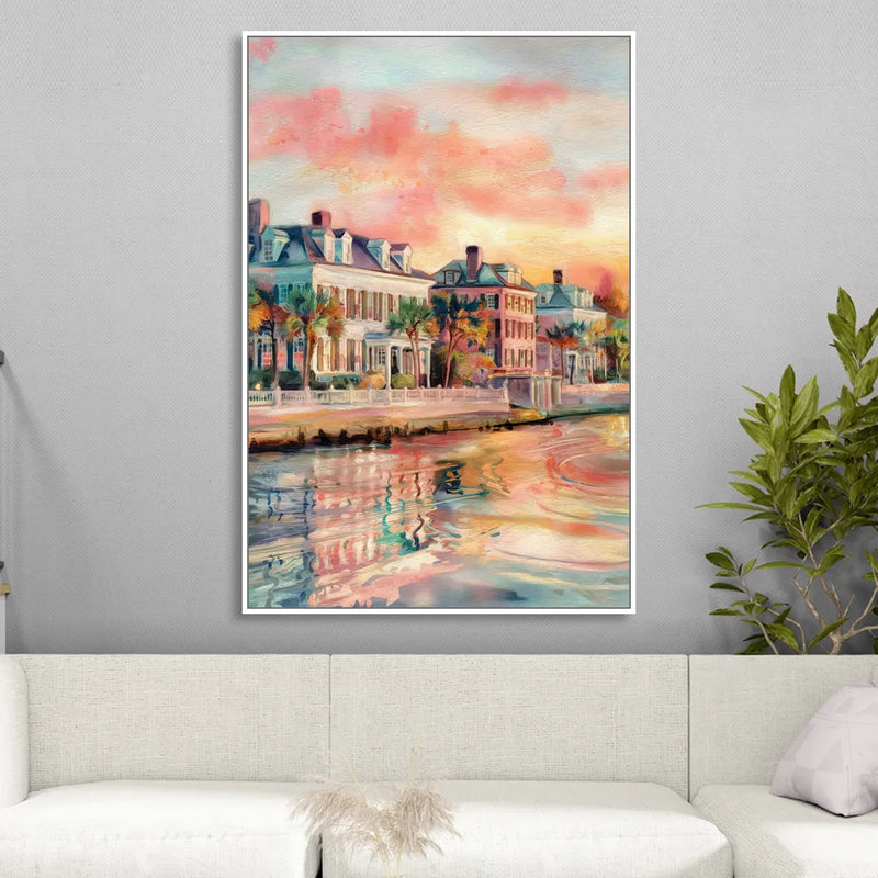 Charleston Battery District Sitting Room - White Canvas Wall Art