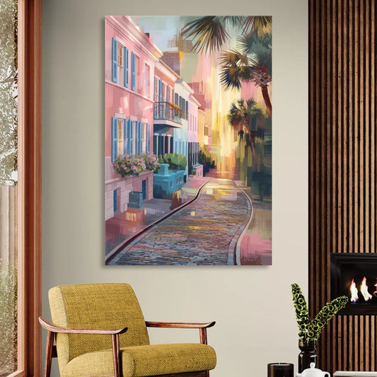 Charleston Cobblestone Streets Living Room - Canvas Wall Art