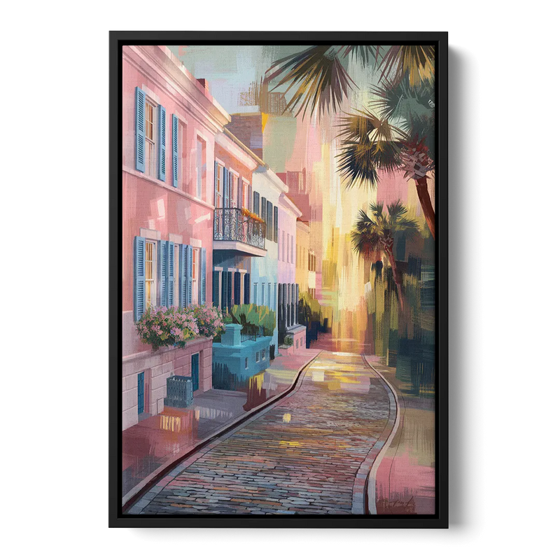 Charleston Cobblestone Streets Front - Black Canvas Wall Art