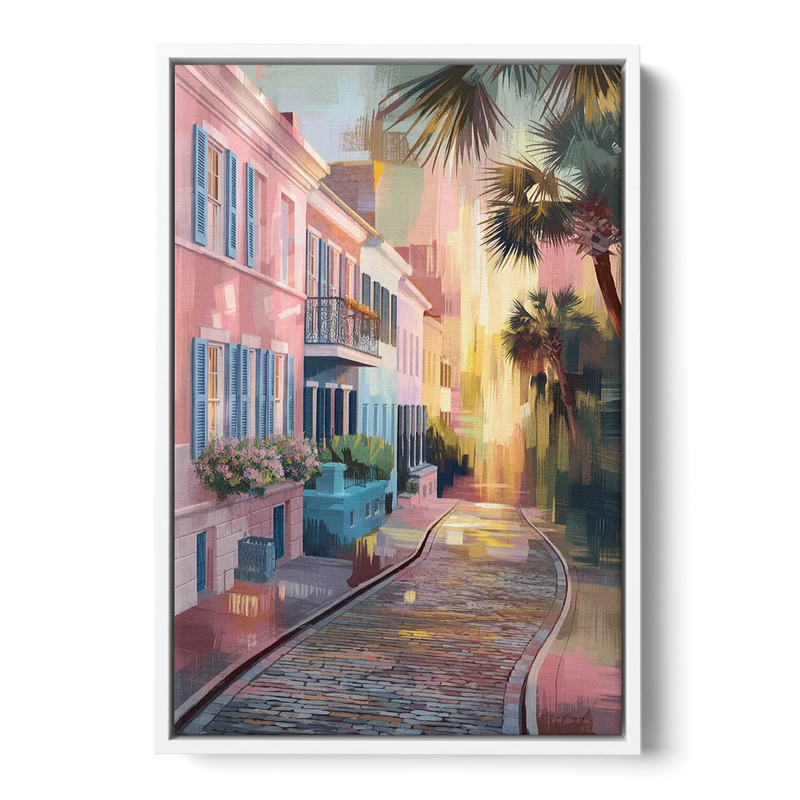 Charleston Cobblestone Streets Front - White Canvas Wall Art