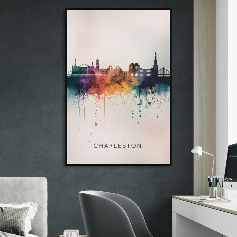 Charleston Historic Skyline Living Room - Black Canvas Wall Art