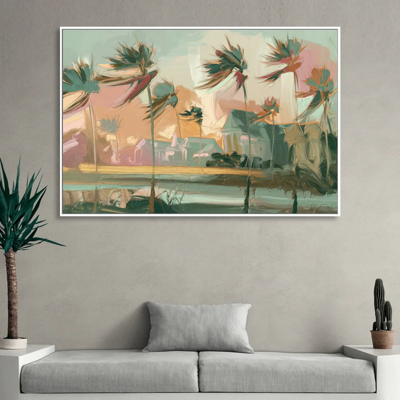 Charleston Palmetto Trees Living Room - White Canvas Wall Art