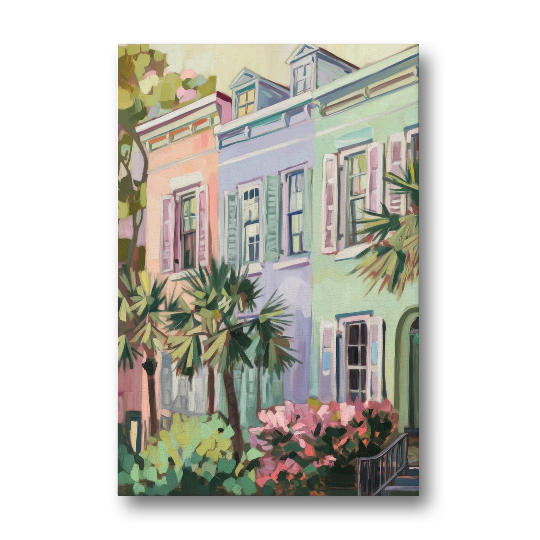 Charleston Rainbow Row - Canvas Wall Art - Front