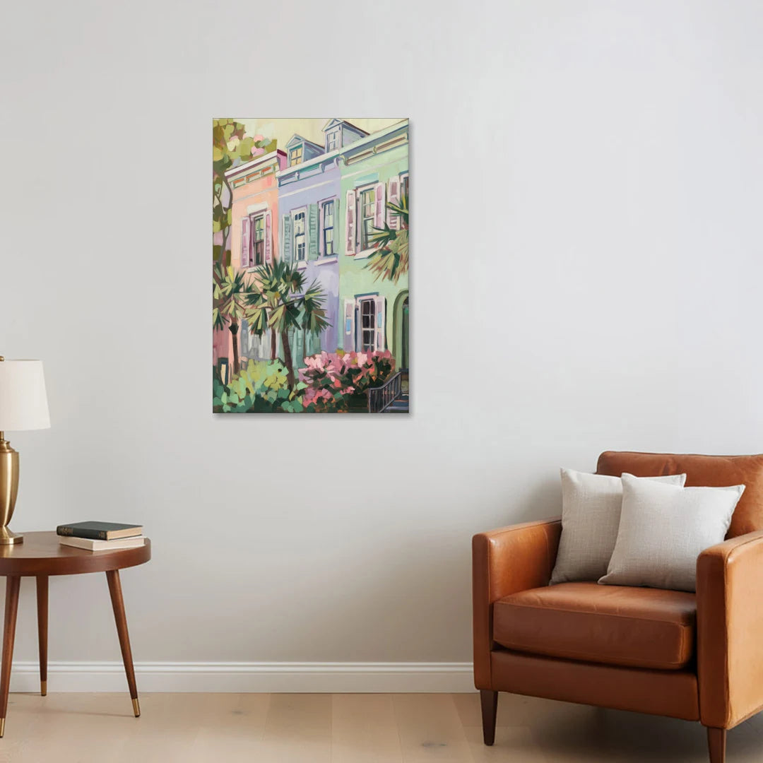 Charleston Rainbow Row - Canvas Wall Art - Sofa - 24x36