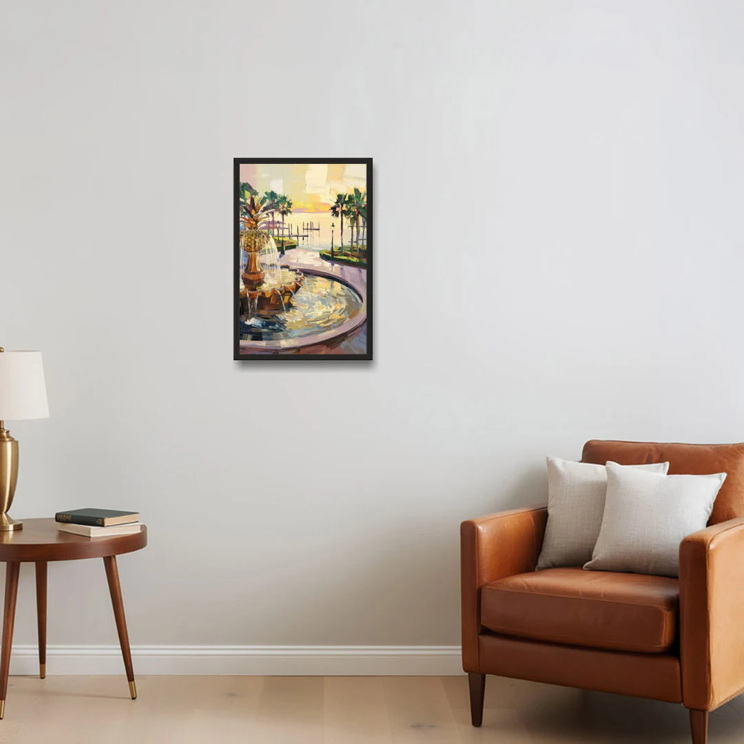 Charleston Waterfront Park - Black Framed Canvas Wall Art - Sofa - 16x24