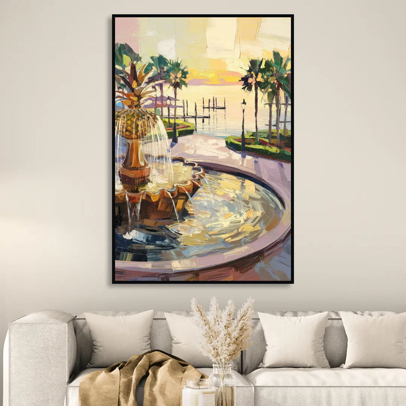 Charleston Waterfront Park Sitting Room - Black Canvas Wall Art