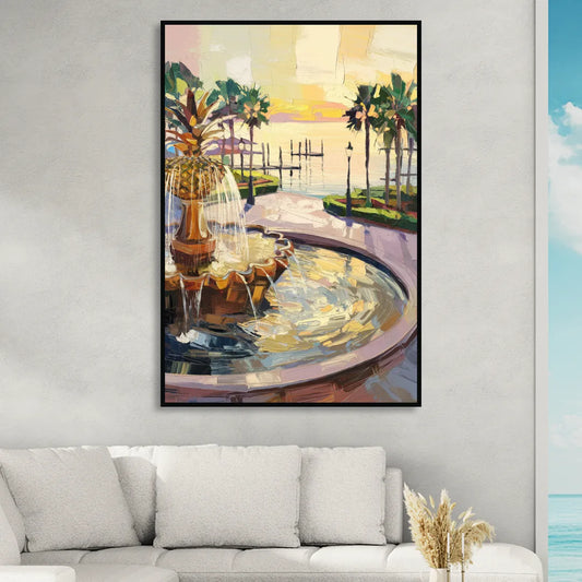 Charleston Waterfront Park Living Room - Black Canvas Wall Art