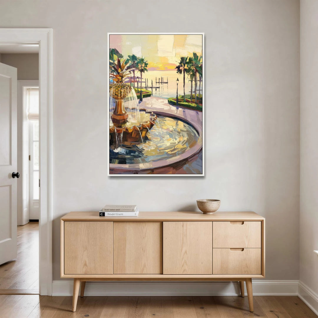 Charleston Waterfront Park - White Framed Canvas Wall Art - Coffee Table - 32x48