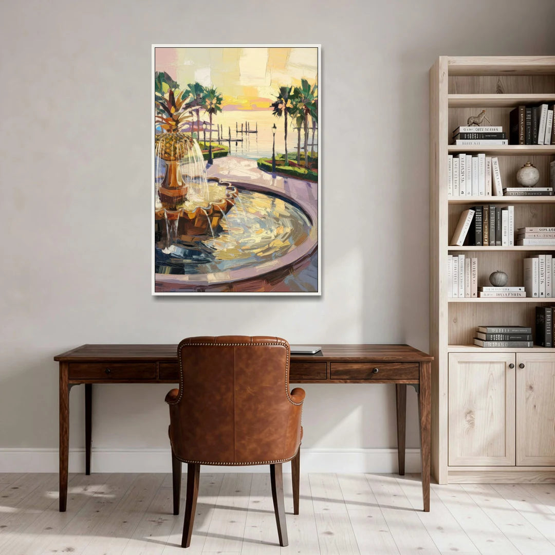 Charleston Waterfront Park - White Framed Canvas Wall Art - Office - 32x48