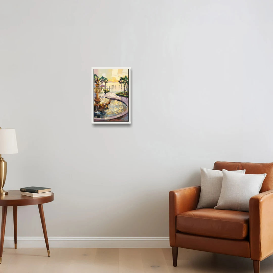 Charleston Waterfront Park - White Framed Canvas Wall Art - Sofa - 12x18