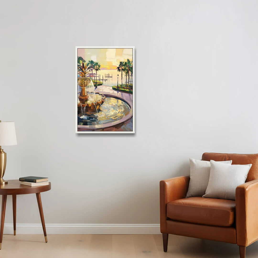 Charleston Waterfront Park - White Framed Canvas Wall Art - Sofa - 20x30