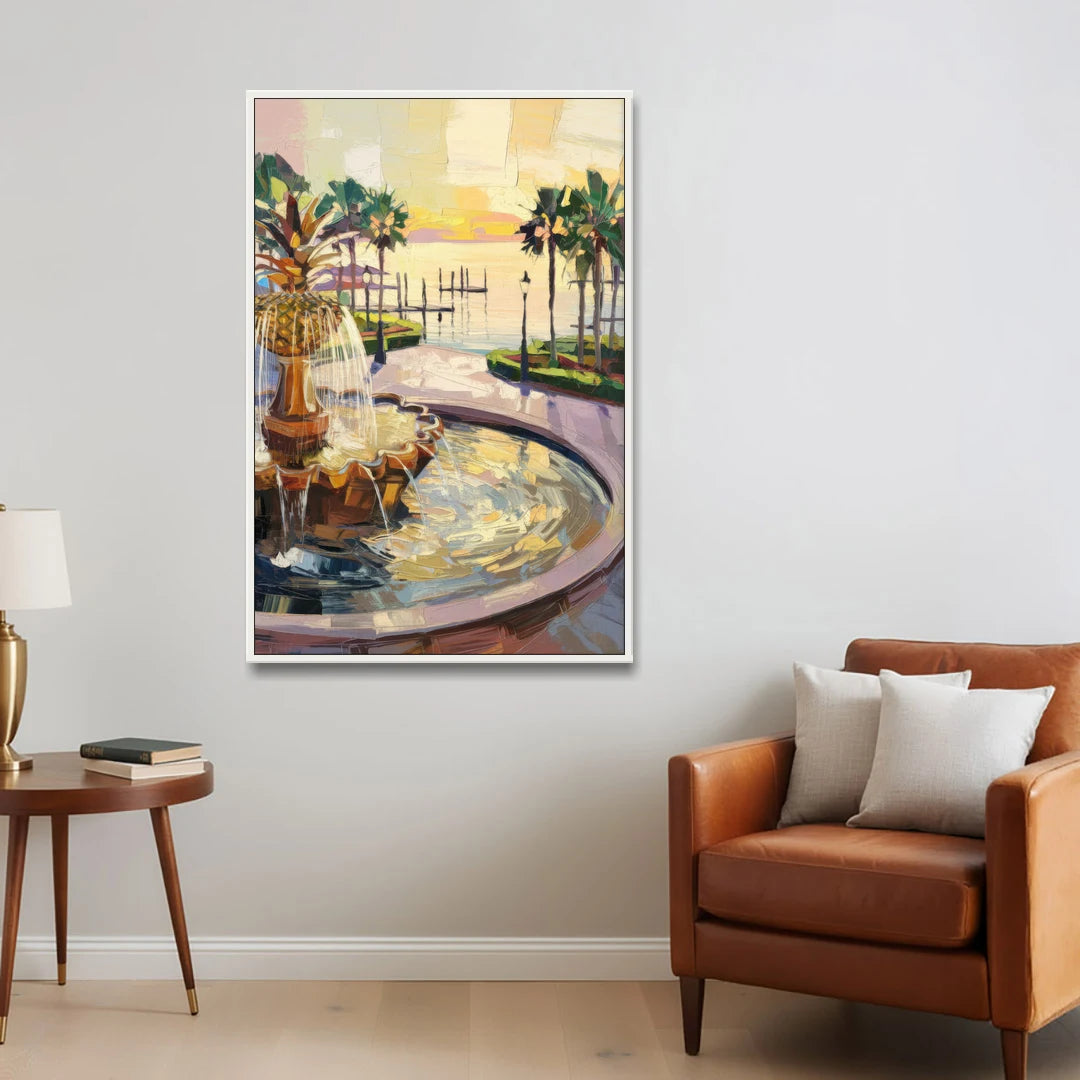 Charleston Waterfront Park - White Framed Canvas Wall Art - Sofa - 32x48