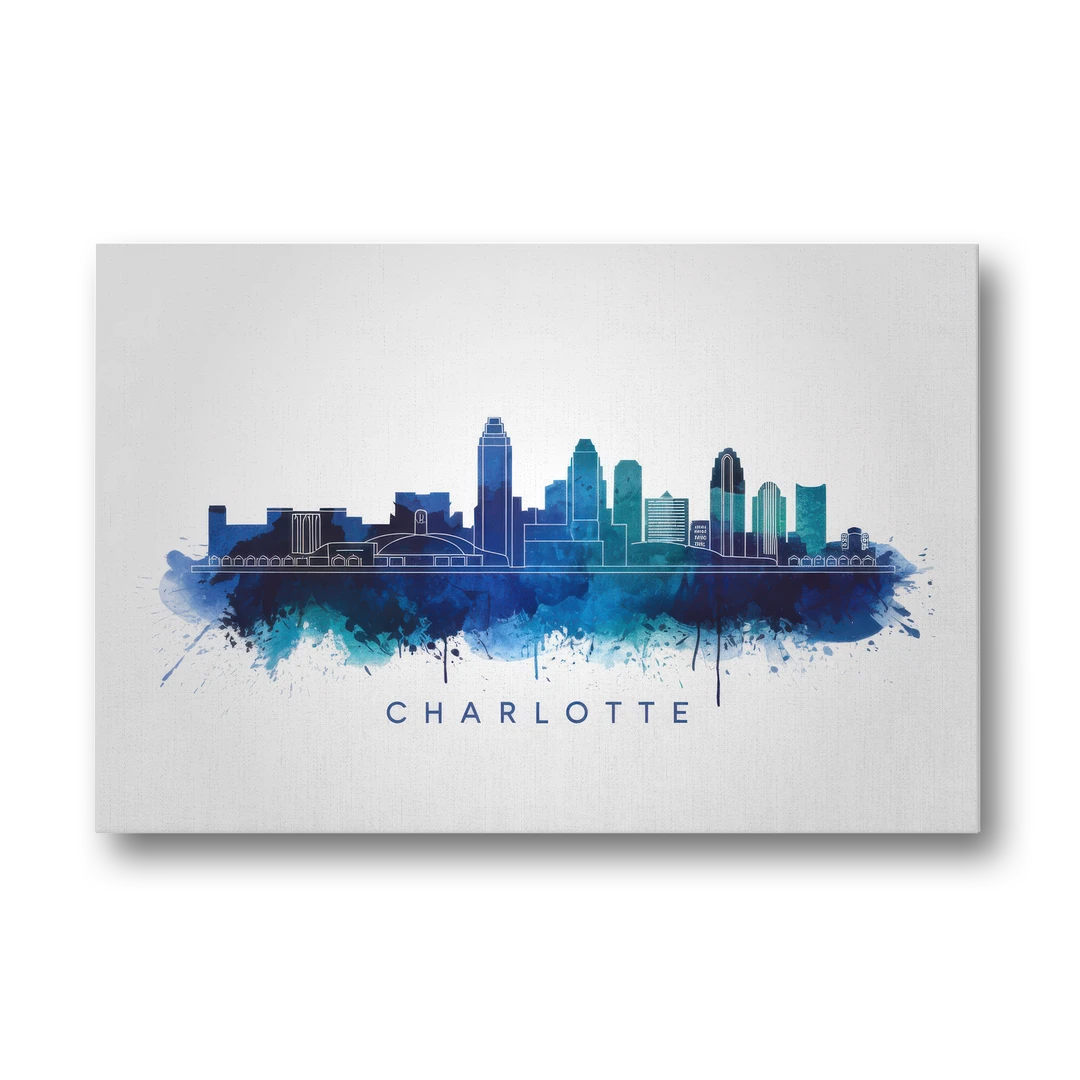 Charlotte Skyline With Blue Tones - Canvas Wall Art - Front