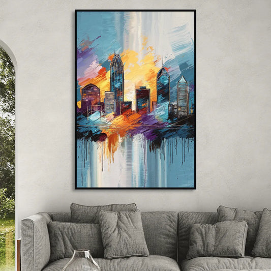 Charlotte Skyline and Panthers Pride Living Room - Black Canvas Wall Art