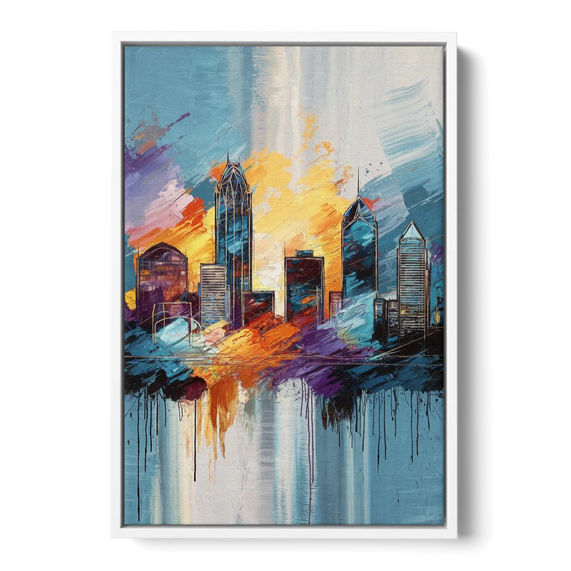 Charlotte Skyline and Panthers Pride Front - White Canvas Wall Art