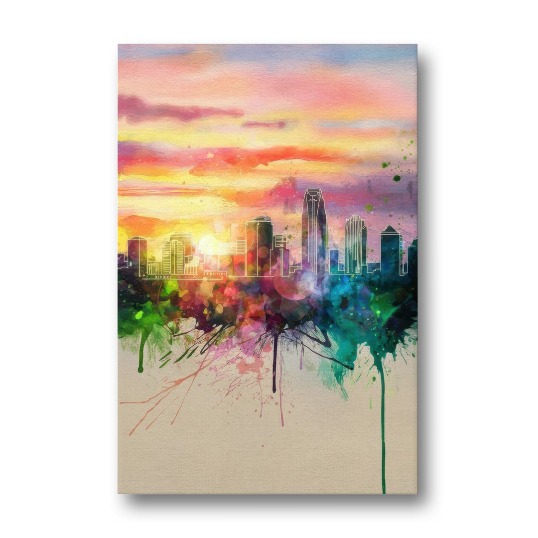 Charlotte Skyline at Sunset - Canvas Wall Art - Front