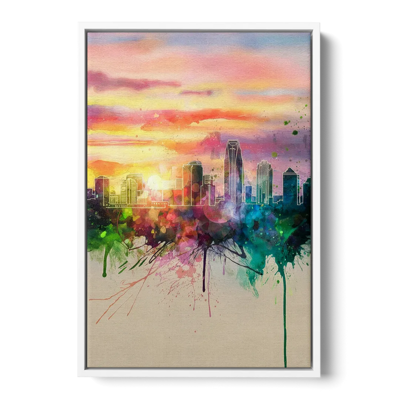 Charlotte Skyline at Sunset Front - White Canvas Wall Art