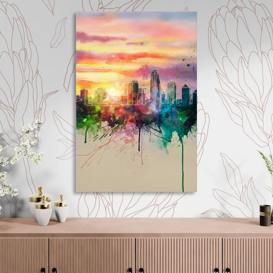 Charlotte Skyline at Sunset Living Room - Canvas Wall Art