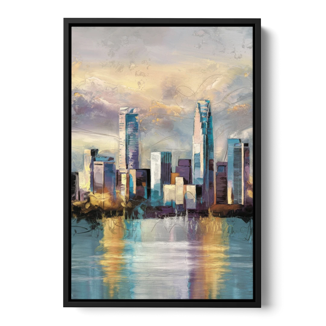 Charlotte Uptown Skyline - Black Framed Canvas Wall Art - Front