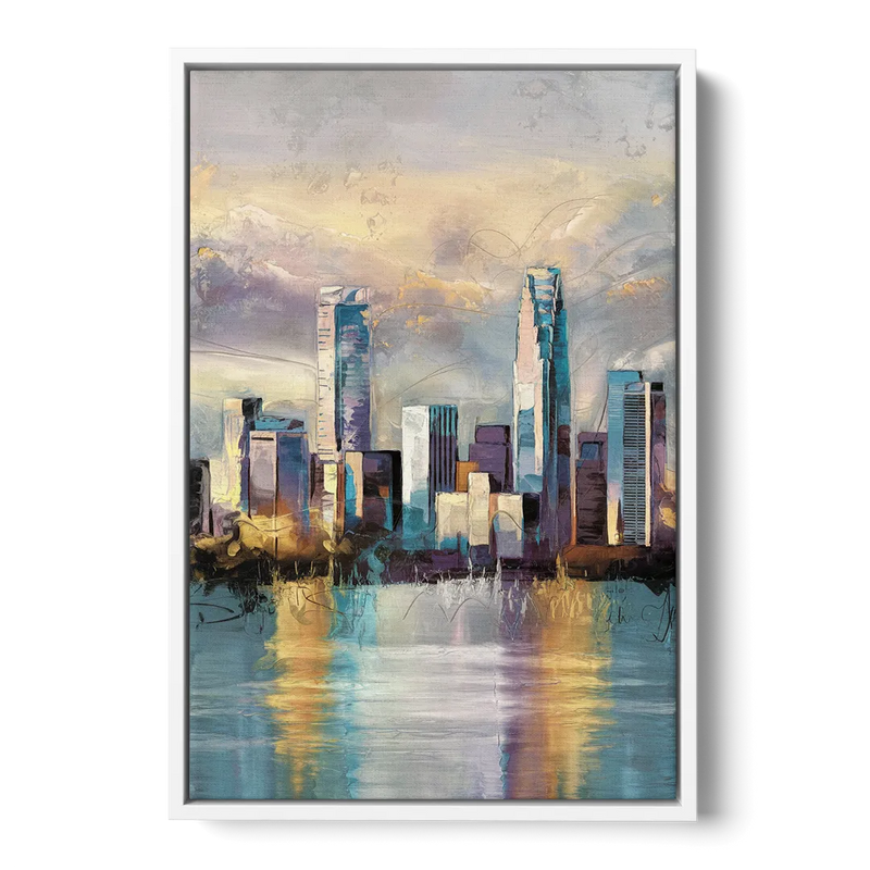 Charlotte Uptown Skyline Front - White Canvas Wall Art