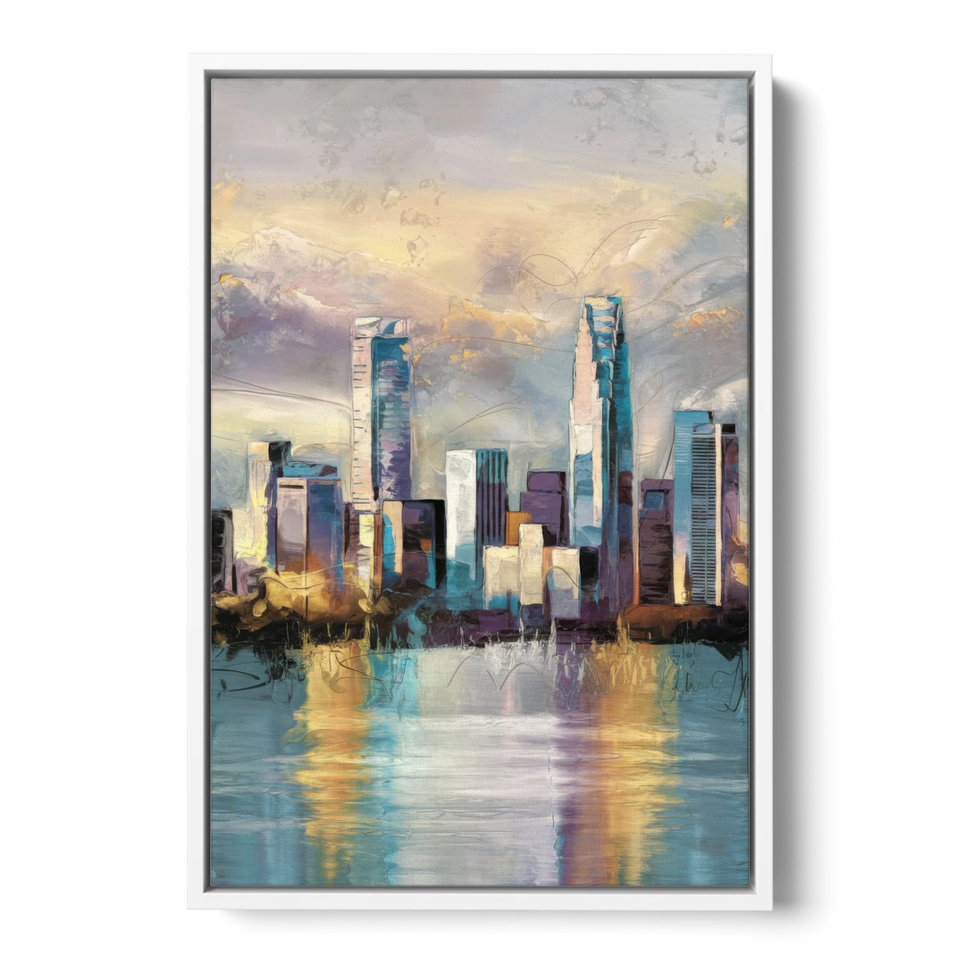 Charlotte Uptown Skyline - White Framed Canvas Wall Art - Front
