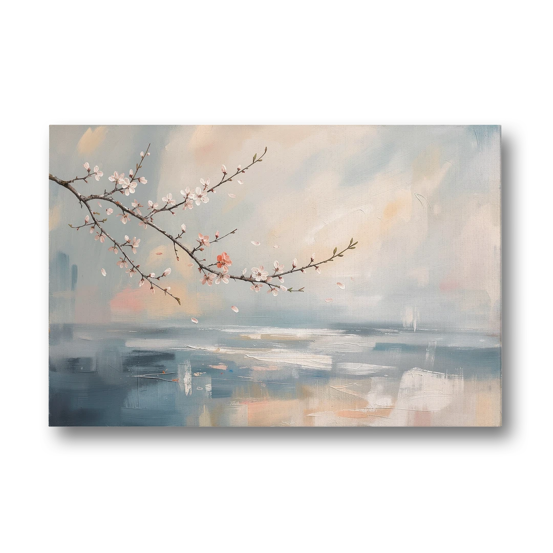 Cherry Blossom Branch Over Misty Sea - Canvas Wall Art - Front