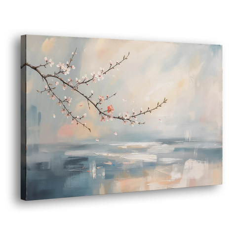 Abstract Cherry Blossom Branch Over Misty Sea - Canvas Wall Art