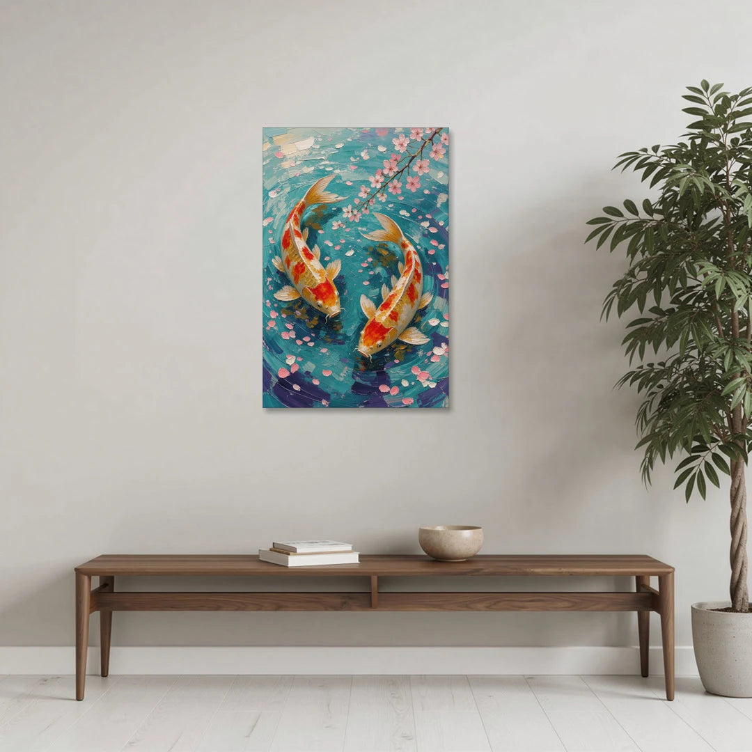 Cherry Blossom Koi Pond - Canvas Wall Art - Coffee Table - 24x36