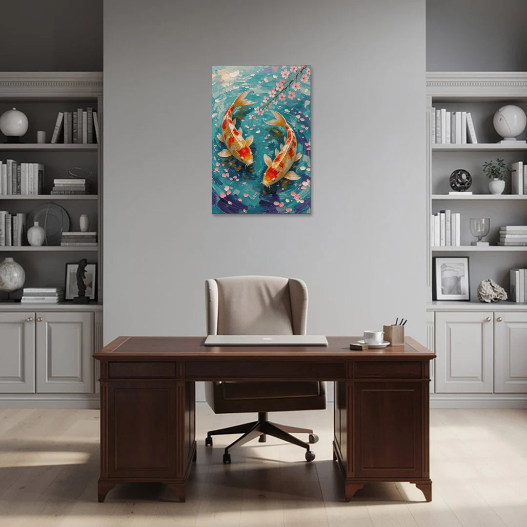 Cherry Blossom Koi Pond - Canvas Wall Art - Office - 24x36