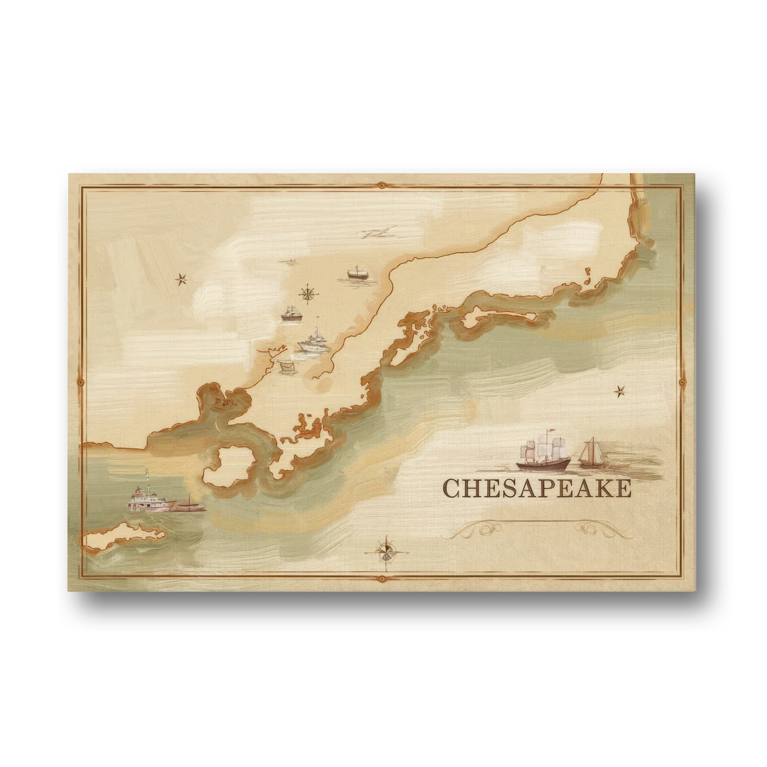 Chesapeake Bay Map Elegance - Canvas Wall Art - Front