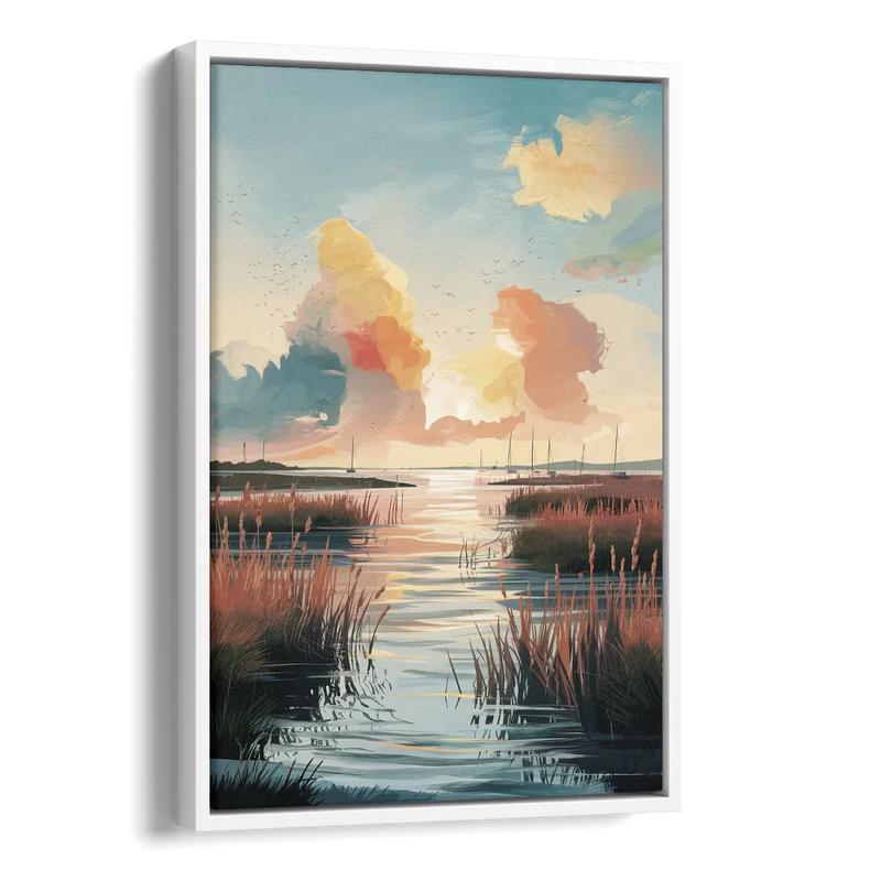 Chesapeake Coastal Sunrise Side - White Canvas Wall Art