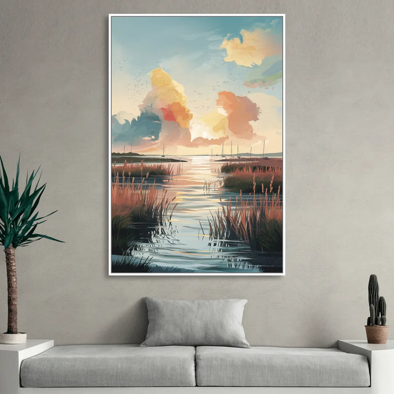 Chesapeake Coastal Sunrise Sitting Room - White Canvas Wall Art