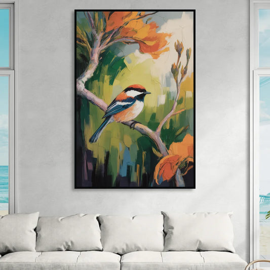 Chic Chickadee Charm Living Room - Black Canvas Wall Art