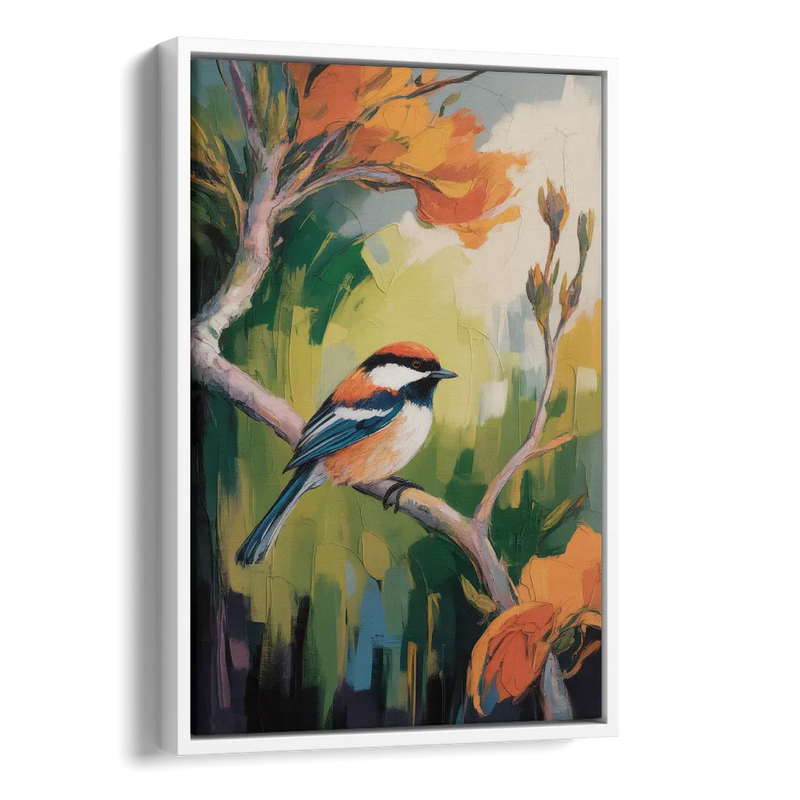 Chic Chickadee Charm Side - White Canvas Wall Art