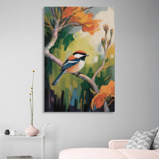 Chic Chickadee Charm Living Room - Canvas Wall Art