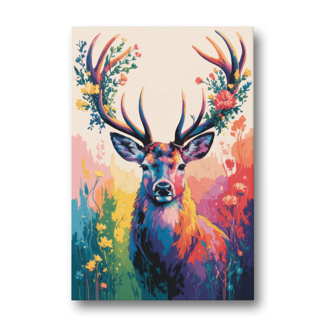 Chic Floral Deer Head - Canvas Wall Art - Front