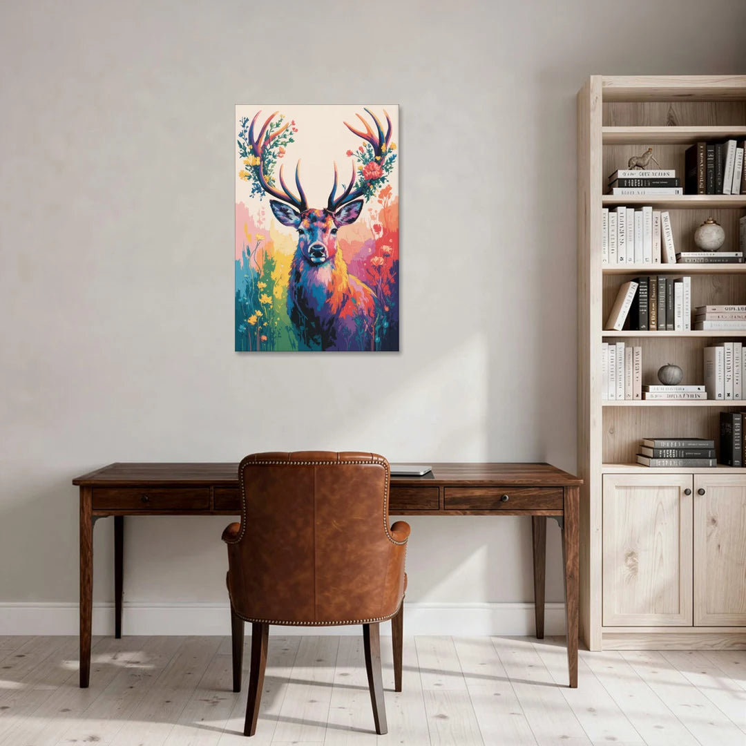 Chic Floral Deer Head - Canvas Wall Art - Office - 24x36