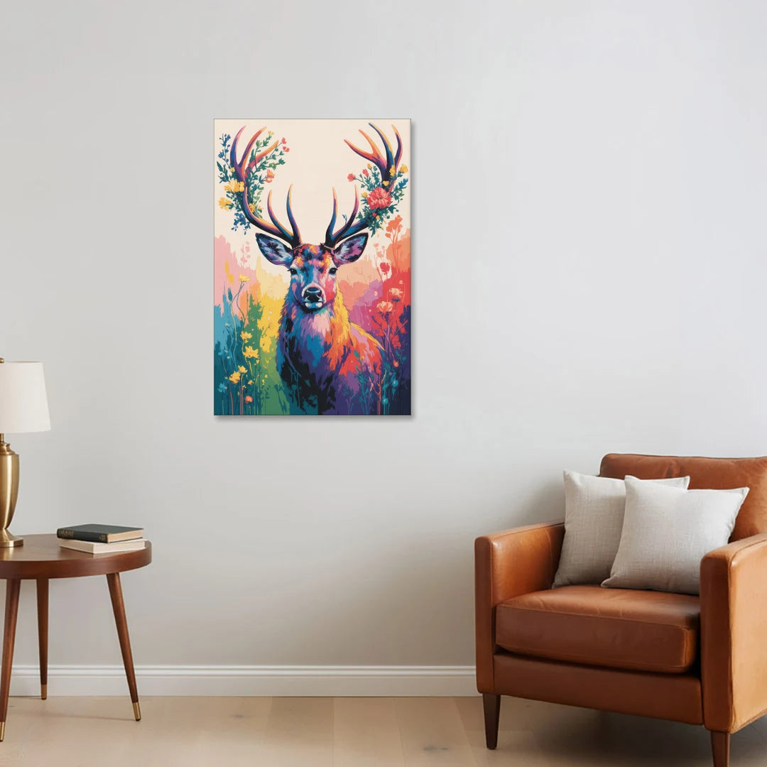 Chic Floral Deer Head - Canvas Wall Art - Sofa - 24x36