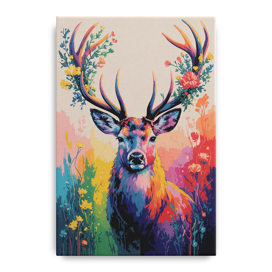 Chic Floral Deer Head - Canvas Wall Art