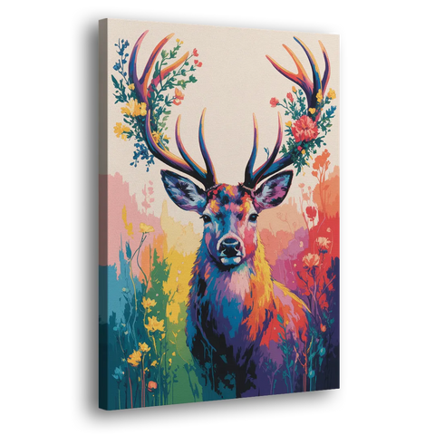 Chic Floral Deer Head - Canvas Wall Art