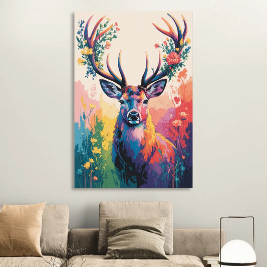 Chic Floral Deer Head Living Room - Canvas Wall Art
