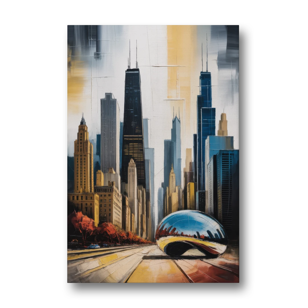 Chicago 3D Layered Skyline Perspective - Canvas Wall Art - Front