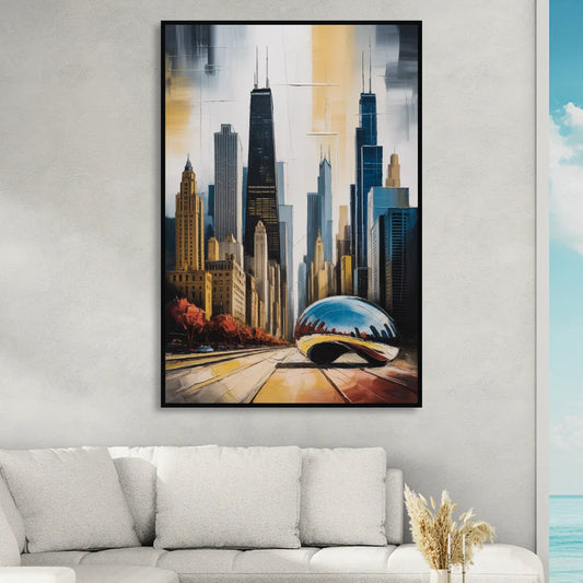 Chicago 3D Layered Skyline Perspective Living Room - Black Canvas Wall Art