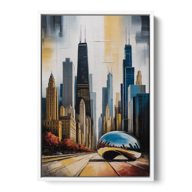 Chicago 3D Layered Skyline Perspective - White Frame Canvas